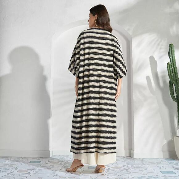 Max Textured Open Front Kimono Shrug Black / Cream Size L NWOT - Picture 3 of 8